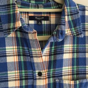 Madewell rare green + blue + orange plaid flannel